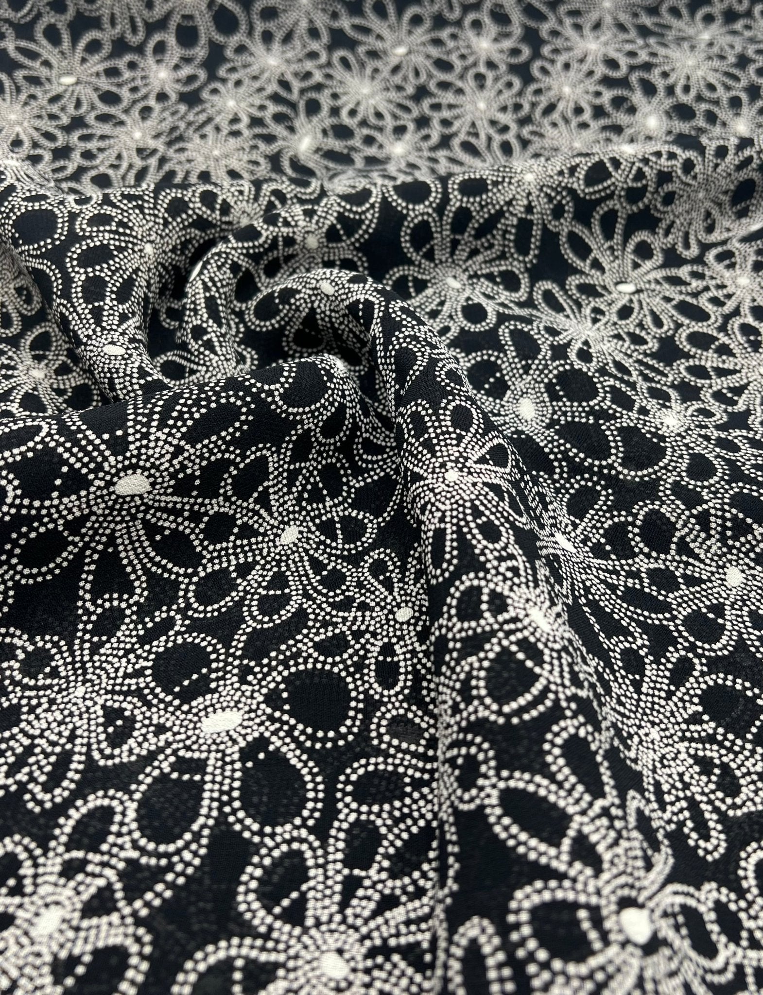 Black White Flower Printed Chiffon Dress Fabric - T9 Fabrics